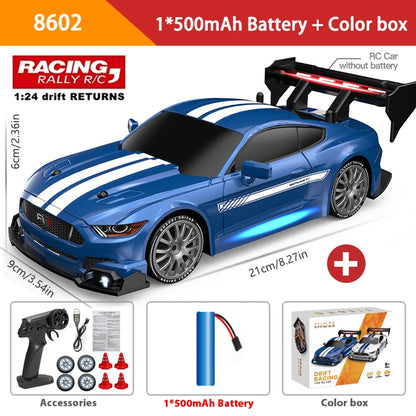 1:24 High Speed RC Drift Vehicle Cars Mustang 4WD Remote Control Racing Car Gift Competition Race Car Boys Toy Replaceable Tire