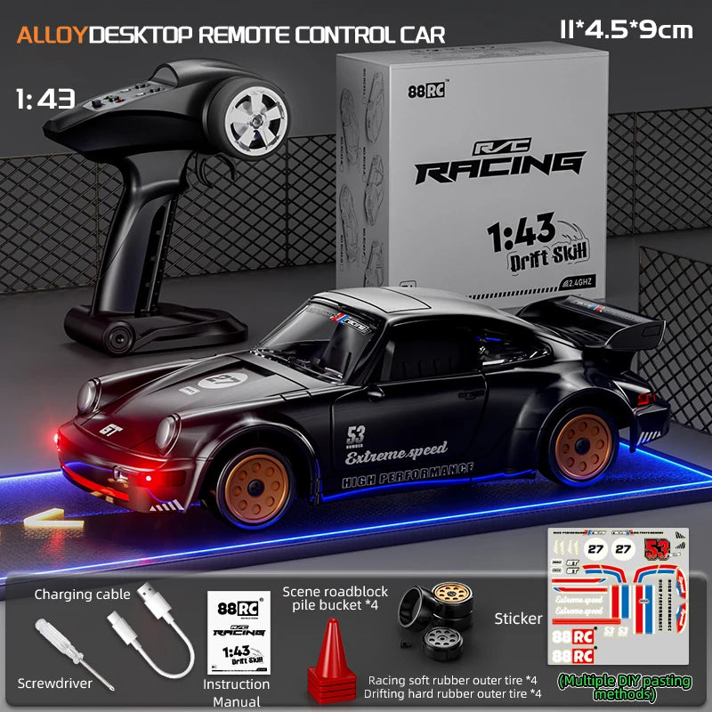 Rc Drift Car 1/43 Rc Gyro Rc4wd Full Scale Remote Control Vehicle Metal Body Colorful Ambient Lighting Toy Cars For Boys